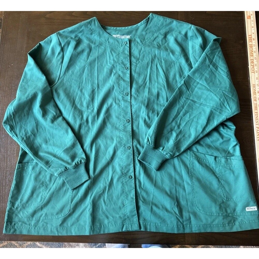 Greys Anatomy Barco Scrub Jacket Teal Green Snap Front Plus Size 5XL